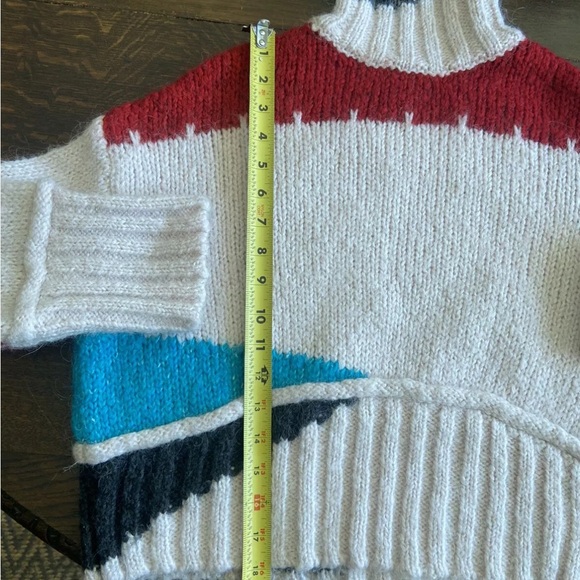 ZARA COLOUR BLOCK ABSTRACT SWEATER WIDE CUFF OVERSIZED PINK BLUE RED M BLOGGERS - Picture 6 of 6